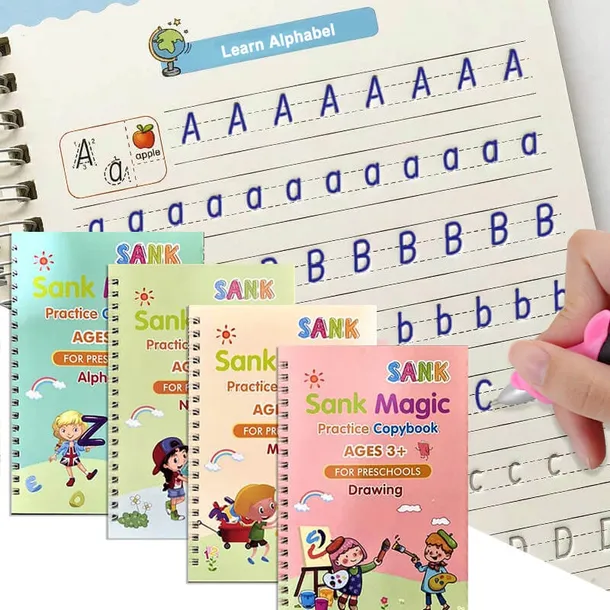 ZESTAW MAGICZNE KSIĄŻECZKI DO NAUKI PISANIA LICZENIA 4szt KALIGRAFIA