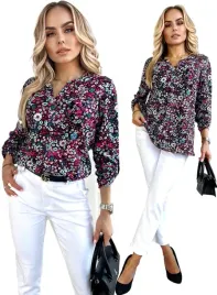 bluzka-damska-luzna-elegancka-miekka-dzianina-dekolt-guziki-kwiaty