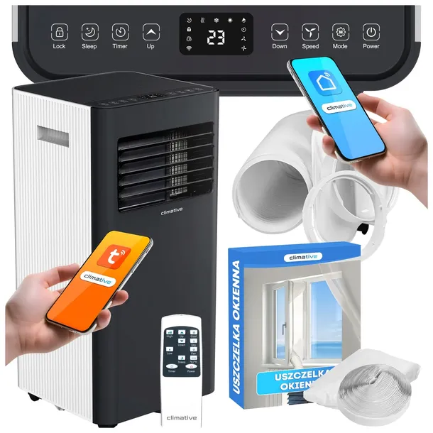 Klimatyzator przenośny pokojowy DUO 3kW WiFi 30m2 cichy osuszacz uszczelka