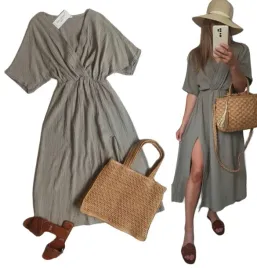 sukienka-muslinowa-dluga-bawelna-khaki-rozciecie