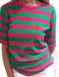 yarn-premium-sweterek-bluzka-pasy-rozowy-amarantowy-zielony-serduszko-new