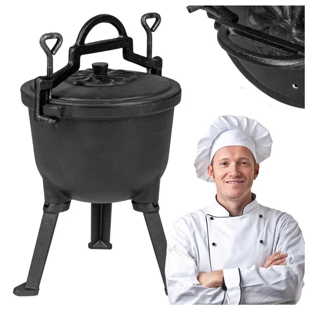KOCIOŁEK ŻELIWNY EMALIOWANY 8L Z POKRYWĄ NA OGNISKO GRILL GULASZ STOJĄCY