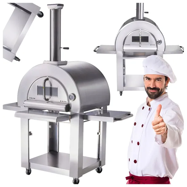 PIEC DO PIZZY WĘGLOWY DOMOWY PIEKARNIK OGRODOWY SKŁADANE PÓŁKI KÓŁKA