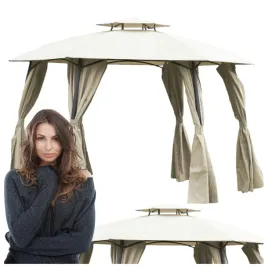 pawilon-ogrodowy-bezowy-okragly-altana-dach-dwustopniowy-stal-poliester