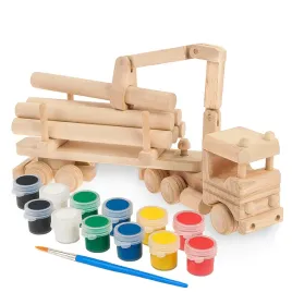 drewniana-zabawka-john-paddle-ciezarowka-z-balami-33cm-z-zestawem-farbek