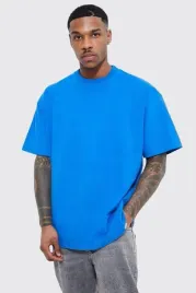 t-shirt-niebieski-gladki-prosty-luzny-krotki-rekaw-boohooman-xl