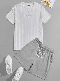 szary-komplet-klasyczny-t-shirt-w-paski-krokie-spodenki-kieszenie-shein-l