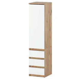szafa-drewniana-waska-do-sypialni-mala-40cm-3-szuflady-dab-wotan-bialy-mat