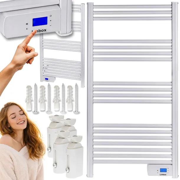 GRZEJNIK ŁAZIENKOWY ELEKTRYCZNY DRABINKA ŚCIENNY TERMOSTAT DUŻA MOC 500W
