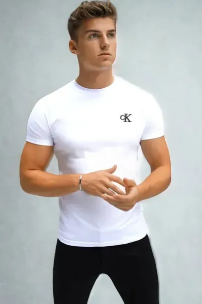 Calvin Klein t-shirt męski biały z małym logo z przodu, regular fit rozmiar M | Idealne na lato!