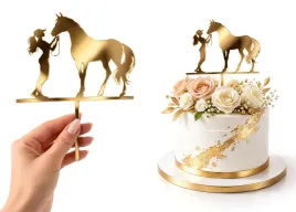 topper-na-tort-urodziny-dziewczyna-z-koniem-zlota-lustrzana-plexi-3-mm