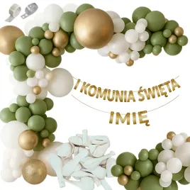 girlanda-balonowa-zielono-bialo-zlota-napis-baner-i-komunia-swieta-imie