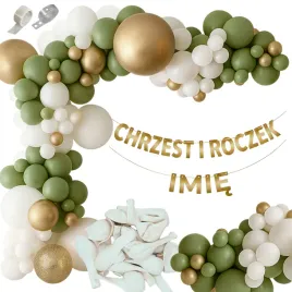 girlanda-balonowa-zielono-zlota-baner-chrzest-swiety-i-roczek-imie