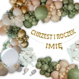 girlanda-balonowa-zielona-biala-zlota-napis-chrzest-i-roczek-imie-zloty