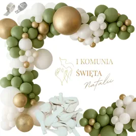 girlanda-balonowa-zielona-naklejka-personalizowana-serce-i-komunia-zlota