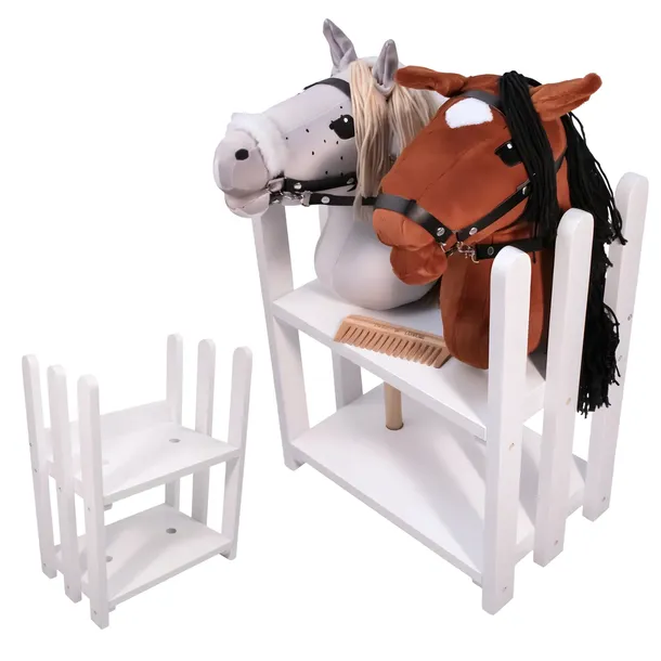 STAJNIA HOBBY HORSE DLA KONI STOJAK NA 2 KONIKI DREWNIANIA ORGANIZER