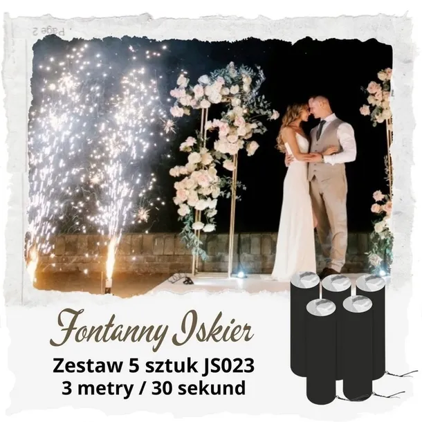 Zestaw 5 fontann Iskier 3 metry 30 sek - DJ, Wesele, Pierwszy taniec, Tort