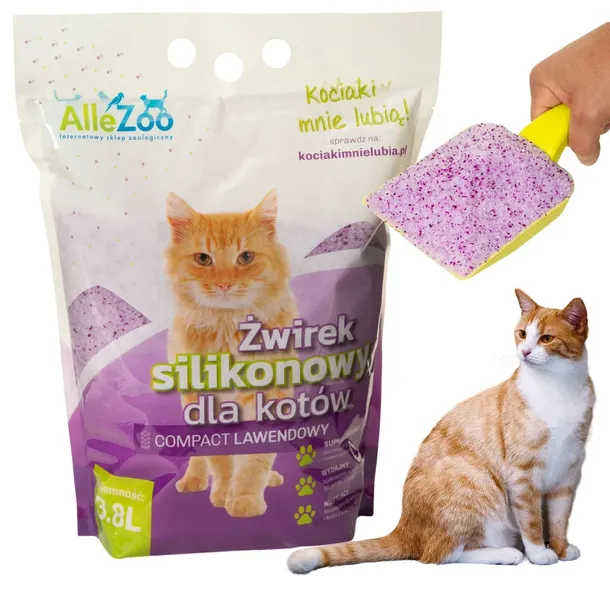 AlleZoo Żwirek Silikonowy Dla Kota Drobny Compact Lawendowy 3,8l
