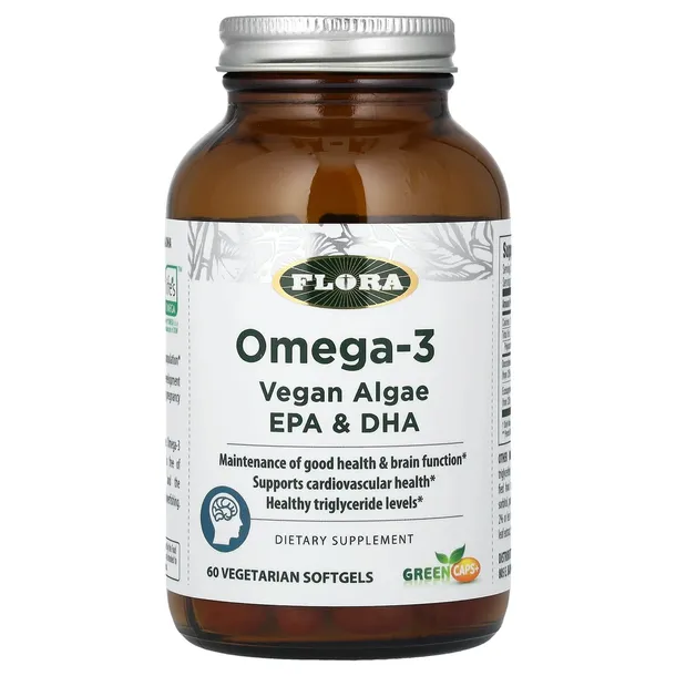 Flora, Omega-3, wegańskie algi EPA i DHA, 60 wegetariańskich miękkich kapsu