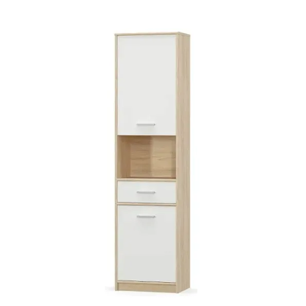 regal-z-szuflada-mebelbos-tips-195x50-cm-3-polki-bialy-dab-sonoma-drzwi-stan-nowy