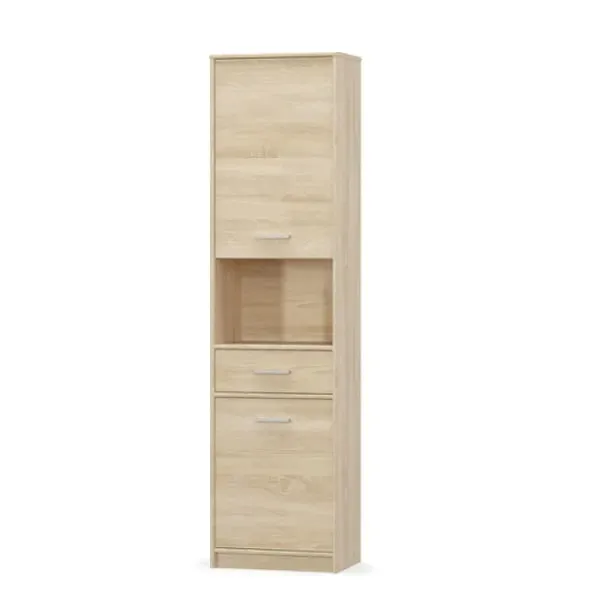 regal-z-szuflada-mebelbos-tips-195-cm-2-polki-2-drzwi-dab-sonoma-matowy-stan-nowy