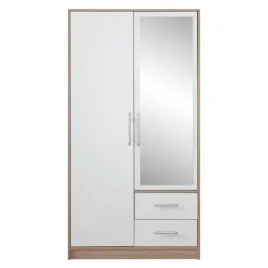 szafa-smart-z-lustrem-bialy-jasny-dab