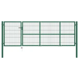 brama-ogrodzeniowa-ze-slupkami-350-x-100-cm-stalowa-zielona