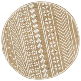 recznie-wykonany-dywanik-juta-bialy-nadruk-120-cm