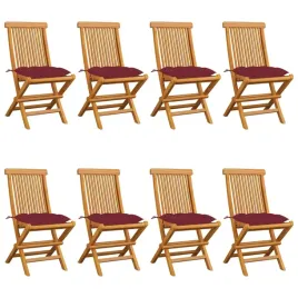 krzesla-ogrodowe-z-bordowymi-poduszkami-8-szt-drewno-tekowe