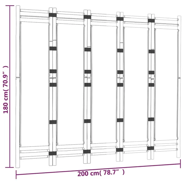 skladany-parawan-5-panelowy-200-cm-bambus-i-plotno-stan-nowy