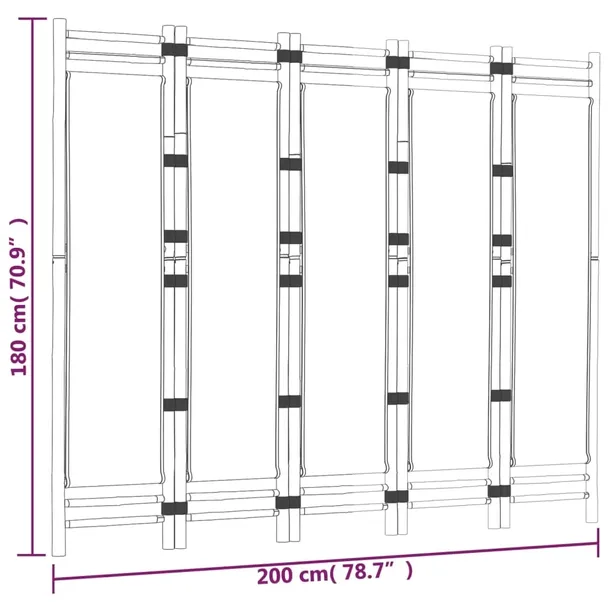 skladany-parawan-5-panelowy-200-cm-bambus-i-plotno-stan-nowy