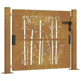 furtka-ogrodowa-105x80-cm-stal-kortenowska-motyw-bambusa