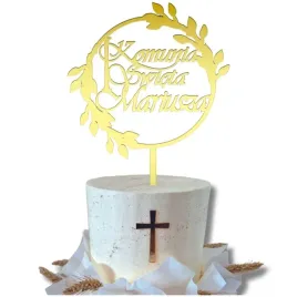 topper-na-tort-pierwsza-komunia-swieta-galazki-oliwne-imie-zlote-lustro