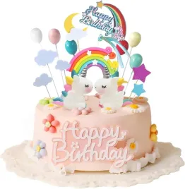 jednorozec-dekoracja-tortu-urodzinowego-tecza-kolorowe-balony-topper