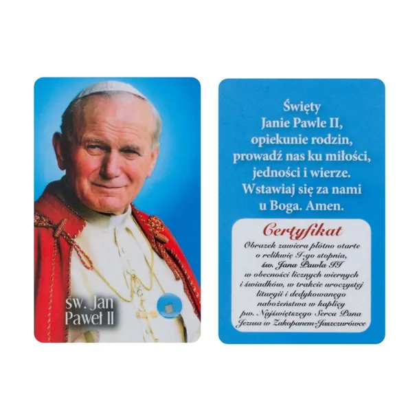 Karta Św. Jana Pawła II + relikwie