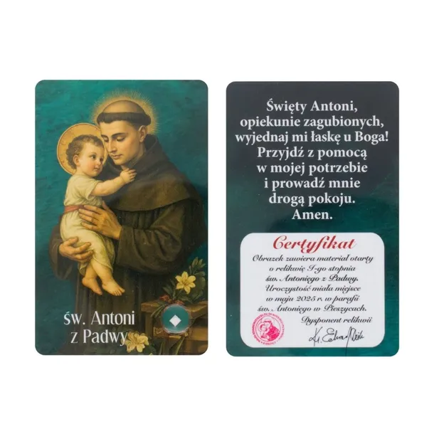 Karta Św. Antonii z Padwy + relikwie