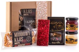 zestaw-prezentowy-herbata-miod-konfitura-malinowa-czekolada-baton-miodowy