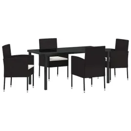 zestaw-do-jadalni-w-ogrodzie-z-poduszka-5-pcs-czarny-polirattan