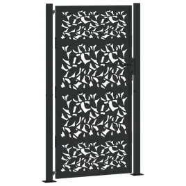 brama-ogrodowa-czarna-105x180-cm-stalowy-wzor-liscia