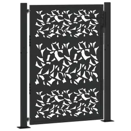 brama-ogrodowa-czarna-105x130-cm-stalowy-wzor-liscia