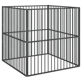 kojec-dla-psa-4-panele-czarny-stal-galwanizowana
