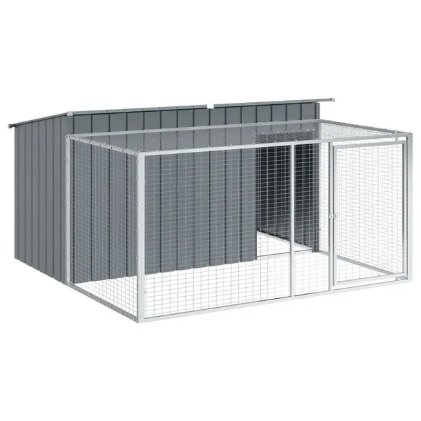 Domek dla psa z wybiegiem antracytowy 197x194x110 cm ocynkowana stal