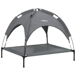 legowisko-dla-psa-z-baldachimem-antracytowe-tkanina-i-stal