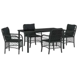 zestaw-do-jadalni-w-ogrodzie-z-poduszka-5-pcs-czarny-polirattan