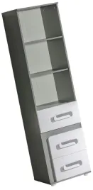 meble-apetito-05-regal-na-ksiazki-zabawki-z-polkami-szufladami-antracyt-bia