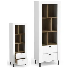 meble-mossa-04-regal-na-ksiazki-z-szufladami-do-salonu-bialy-dab-whisky