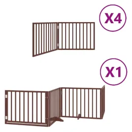 skladana-bramka-dla-psa-z-drzwiami-12-paneli-brazowa-960-cm