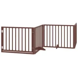 bramka-dla-psa-z-drzwiami-skladana-4-panele-brazowa-320-cm-drewno-topolow