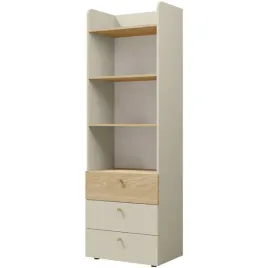 meble-yuki-05-regal-na-ksiazki-zabawki-z-polkami-szufladami-szarobezowy-dab
