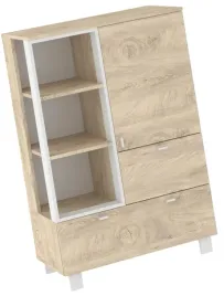 meble-gaves-06-niski-regal-na-ksiazki-z-szufladami-loft-dab-endgrain-bialy